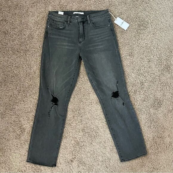 Sam Edelman Black Distressed Straight Leg High Rise Denim Jeans SZ 10/30 BNWT - Picture 3 of 16